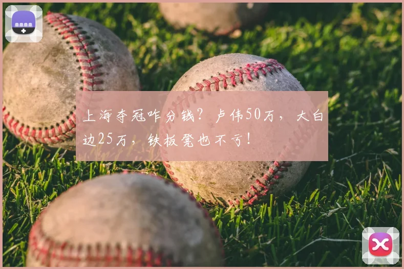 上海夺冠咋分钱?卢伟50万,大白边25万,铁板凳也不亏!